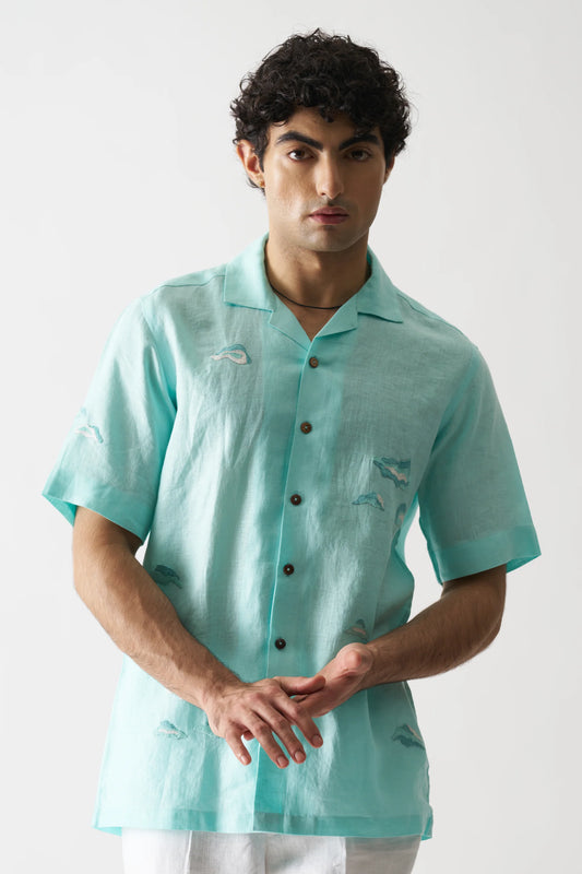 SKY IS THE LIMIT - HAND EMBROIDERED PURE LINEN SHIRT