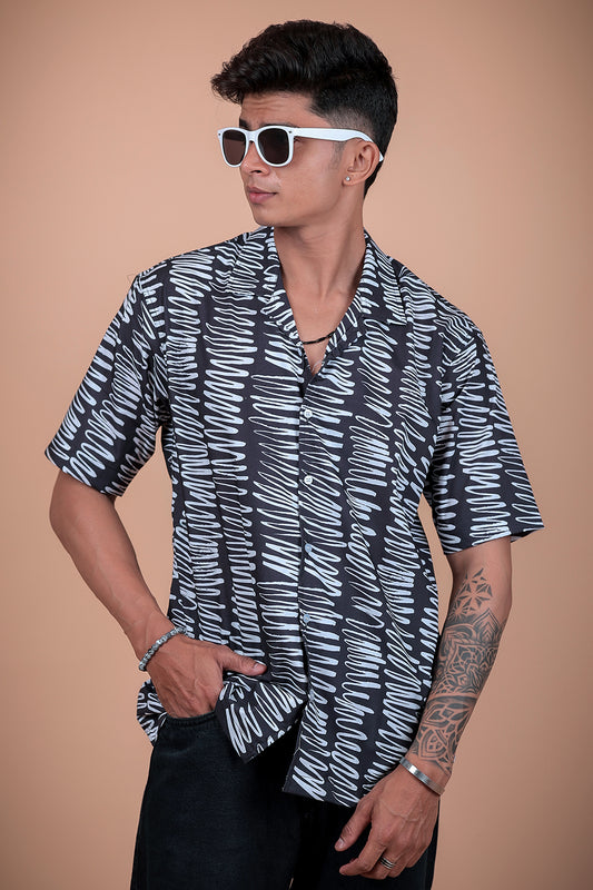 Black And White Printed Half Sleeve Shirt