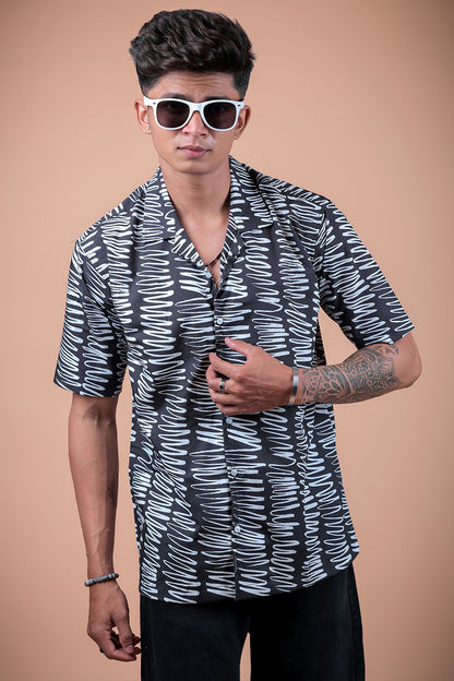 Black And White Printed Half Sleeve Shirt