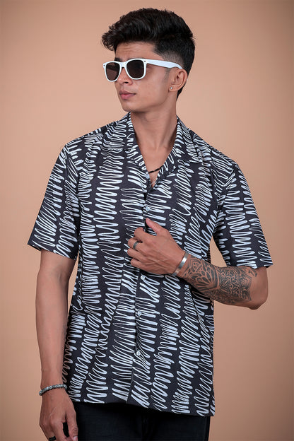 Black And White Printed Half Sleeve Shirt
