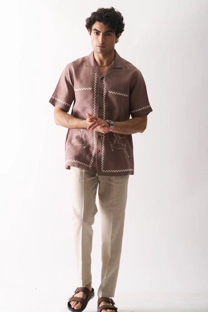 DEER'S DELIGHT - HAND EMBROIDERED PURE LINEN SHIRT