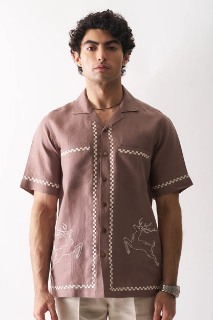 DEER'S DELIGHT - HAND EMBROIDERED PURE LINEN SHIRT