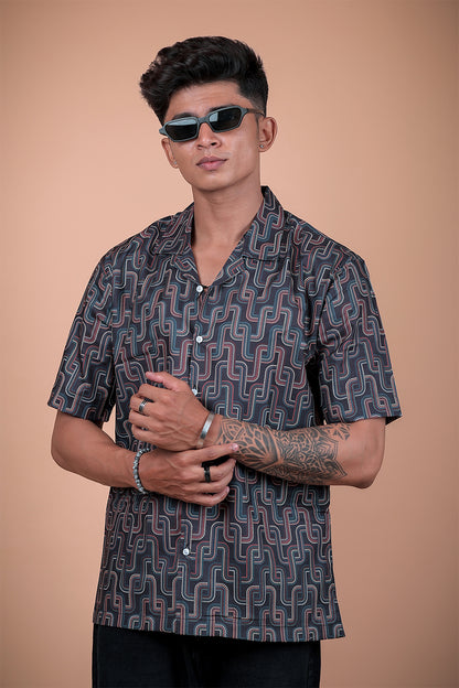 Black And Red Printed Half Sleeve Shirt