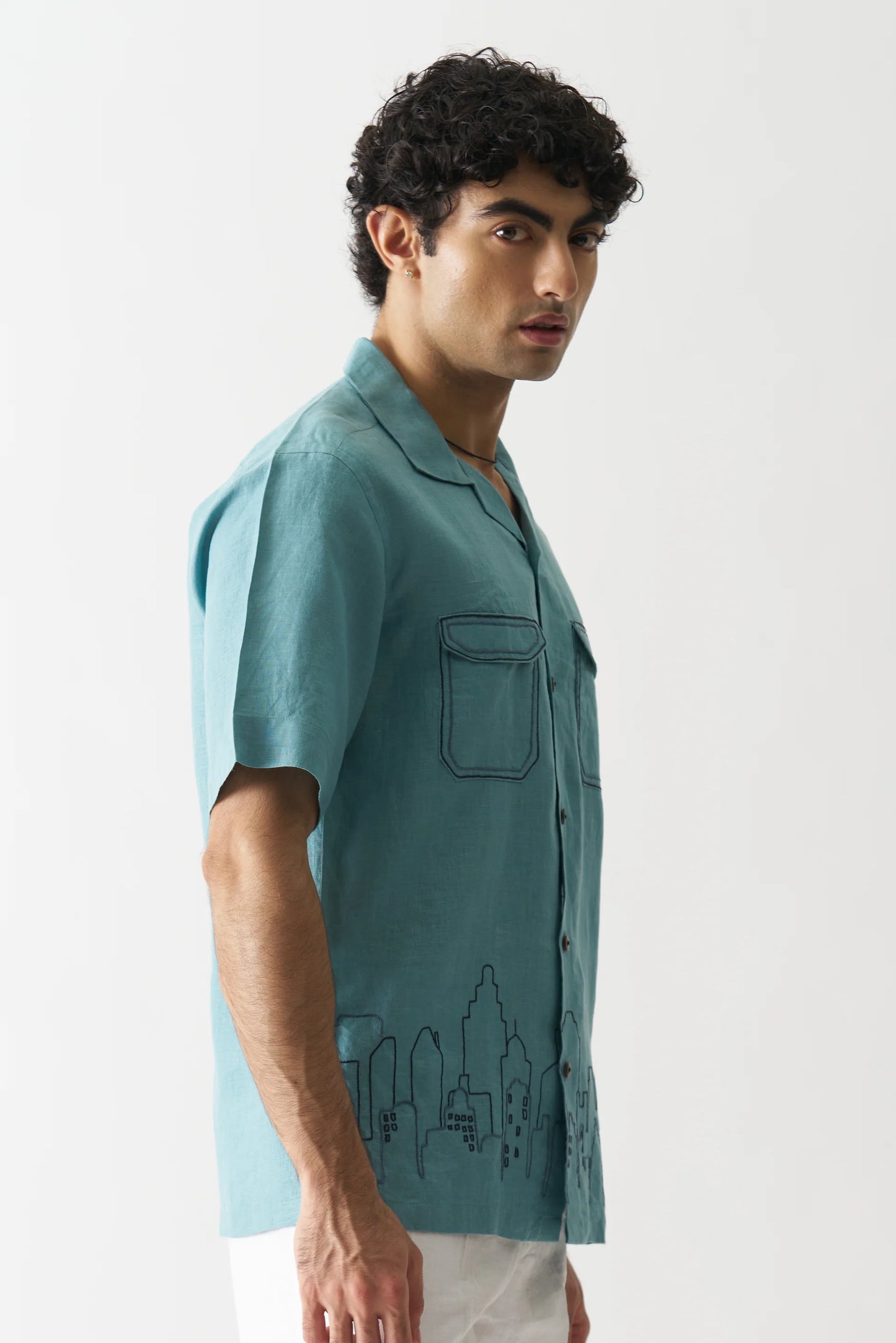 DOWNTOWN DREAMS - HAND EMBROIDERED PURE LINEN SHIRT