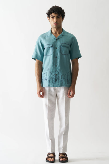 DOWNTOWN DREAMS - HAND EMBROIDERED PURE LINEN SHIRT