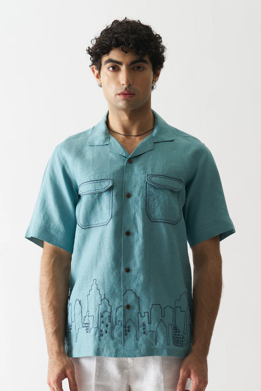 DOWNTOWN DREAMS - HAND EMBROIDERED PURE LINEN SHIRT