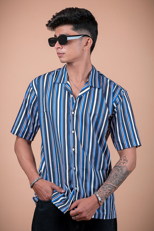 Royal Blue Striped Printed Half Sleeve Shirt