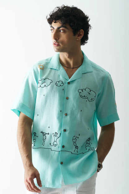 RAIN RAIN GO AWAY - HAND EMBROIDERED PURE LINEN SHIRT