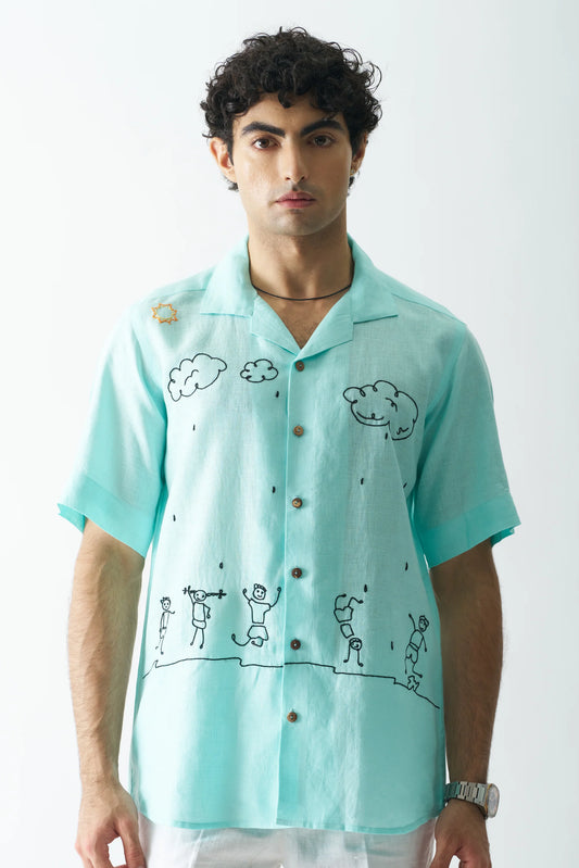 RAIN RAIN GO AWAY - HAND EMBROIDERED PURE LINEN SHIRT