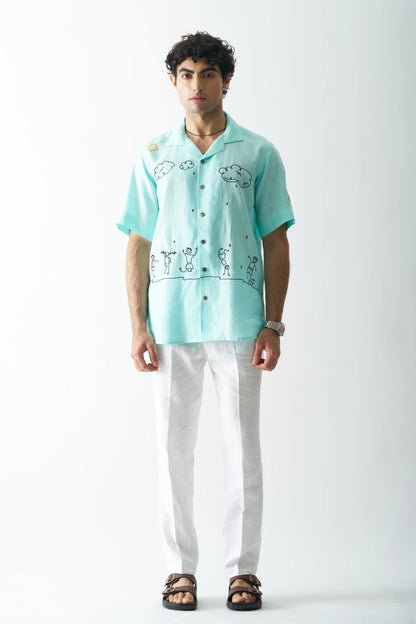 RAIN RAIN GO AWAY - HAND EMBROIDERED PURE LINEN SHIRT