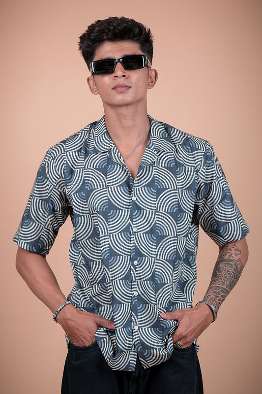 Grey Blocks Printed Half Sleeve Shirt