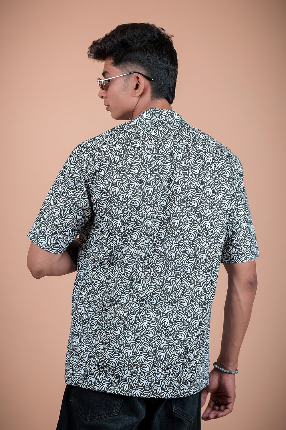 Green And White Printed Half Sleeve Shirt