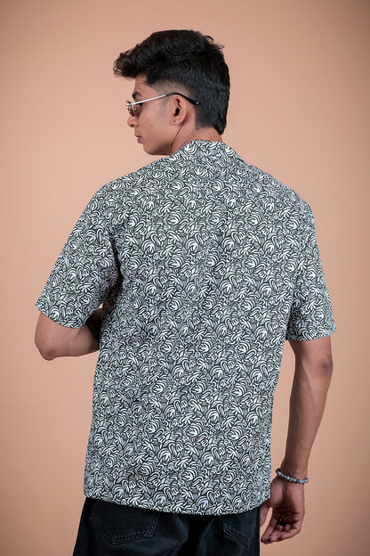 Green And White Printed Half Sleeve Shirt