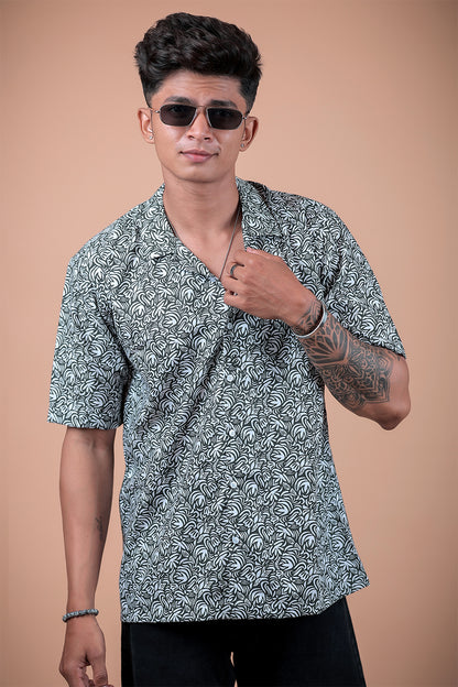 Green And White Printed Half Sleeve Shirt