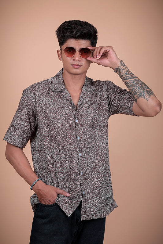Brown And White Printed Half Sleeve Shirt