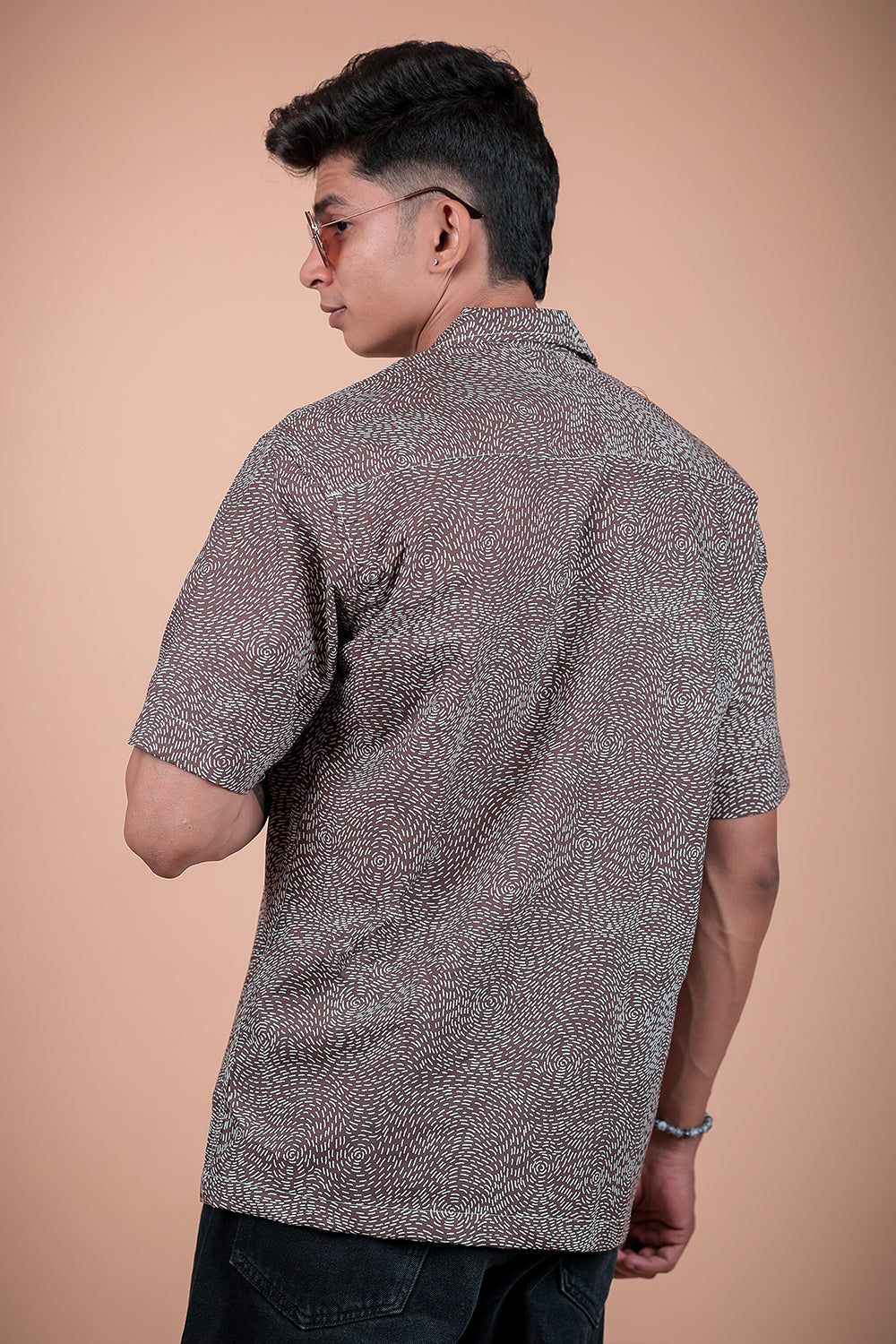 Brown And White Printed Half Sleeve Shirt