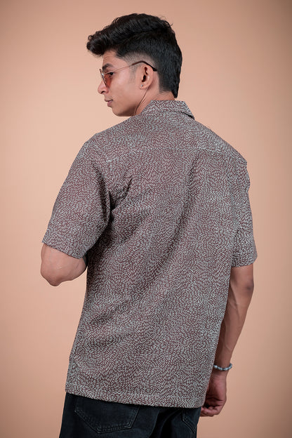 Brown And White Printed Half Sleeve Shirt