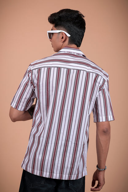 White Striped Printed Half Sleeve Shirt