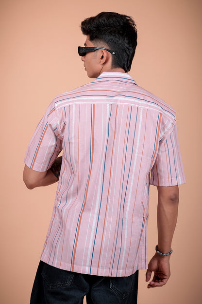 Peach Striped Printed Half Sleeve Shirt