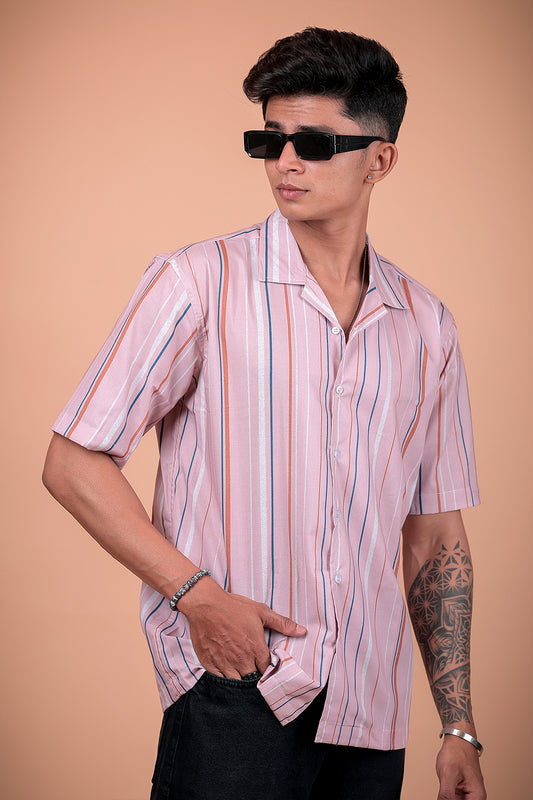 Peach Striped Printed Half Sleeve Shirt