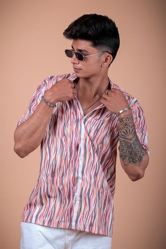 Peach Abstract Printed Half Sleeve Shirt