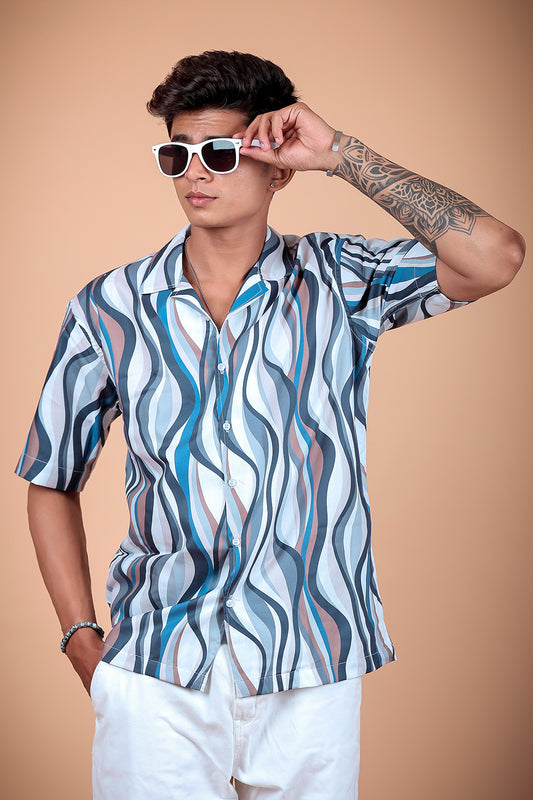 Blue Wave Printed Half Sleeve Shirt