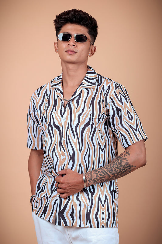 Cream Abstract Printed Half Sleeve Shirt