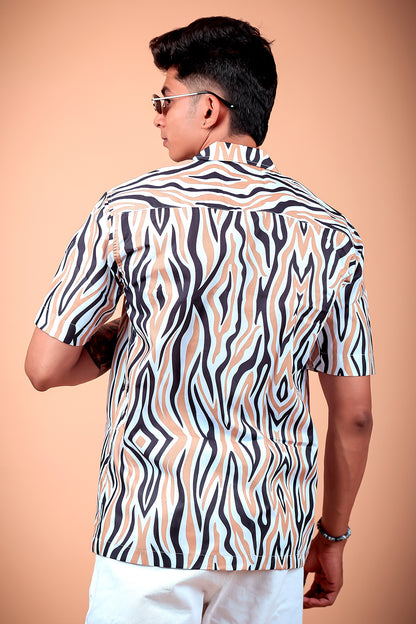 Cream Abstract Printed Half Sleeve Shirt