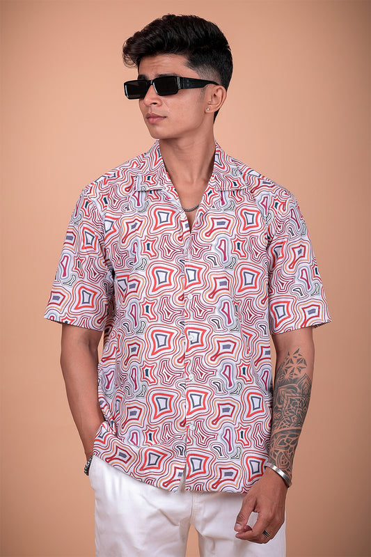 Red Abstract Printed Half Sleeve Shirt