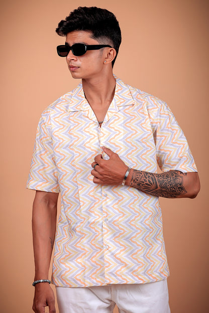 Yellow Wave Printed Half Sleeve Shirt