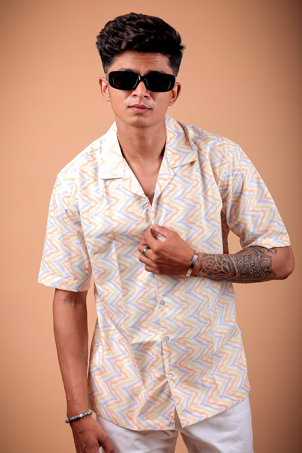 Yellow Wave Printed Half Sleeve Shirt