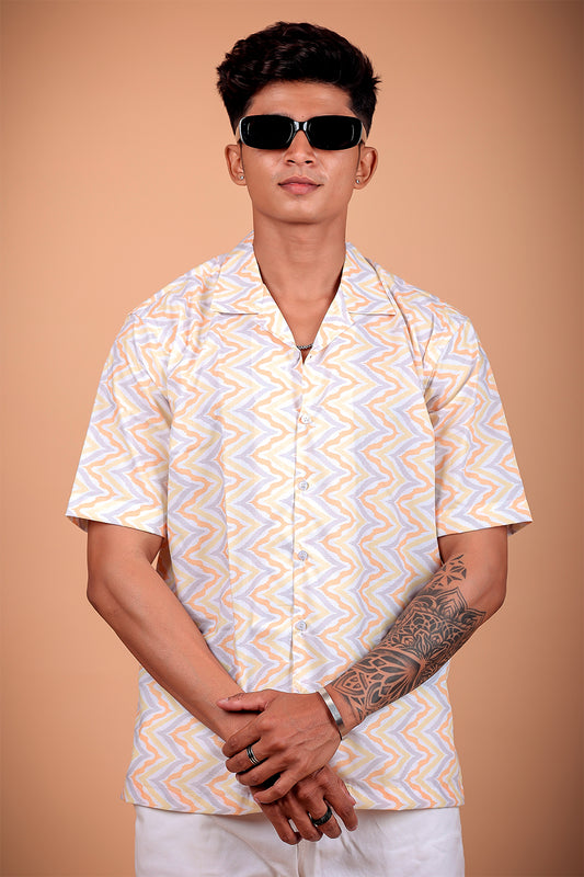 Yellow Wave Printed Half Sleeve Shirt