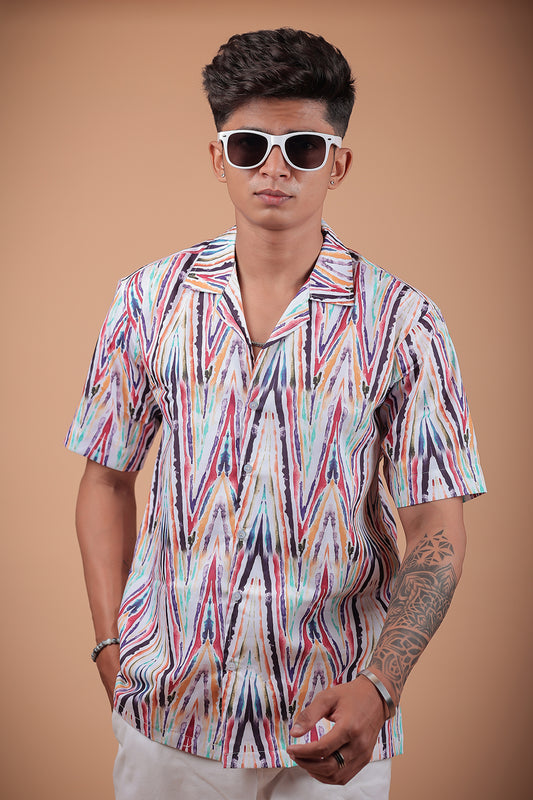 Multicolor Zig Zag Printed Half Sleeve Shirt