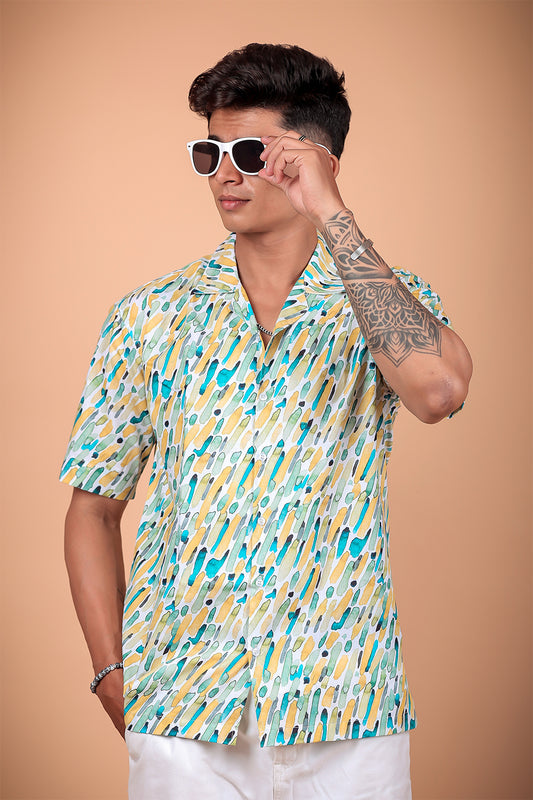 Green And Yellow Printed Half Sleeve Shirt