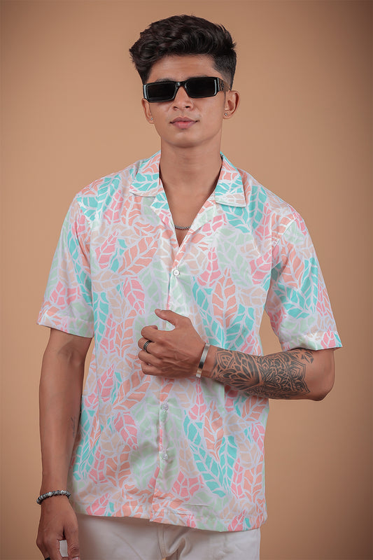 Multicolor Leaf Printed Half Sleeve Shirt