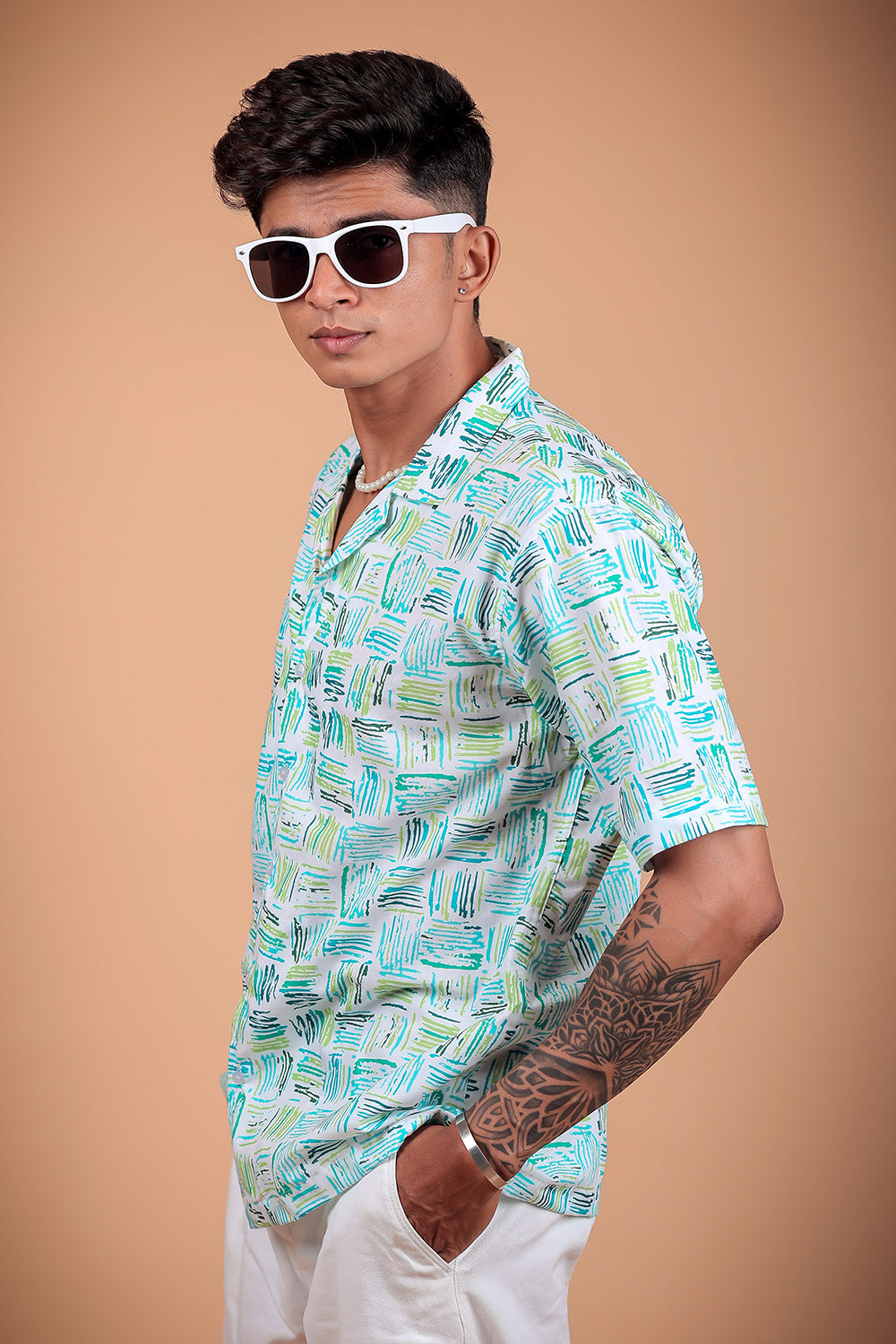 Bottle Green Printed Half Sleeve Shirt