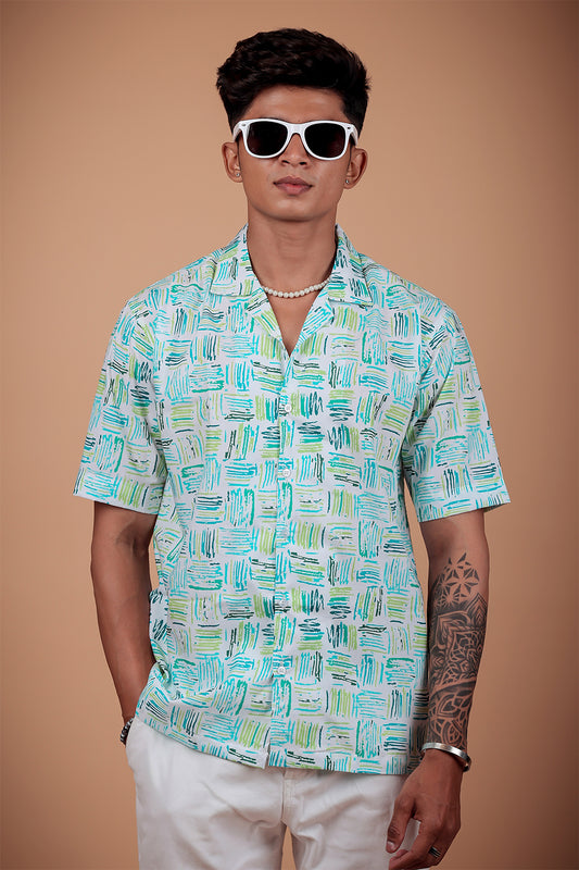 Bottle Green Printed Half Sleeve Shirt