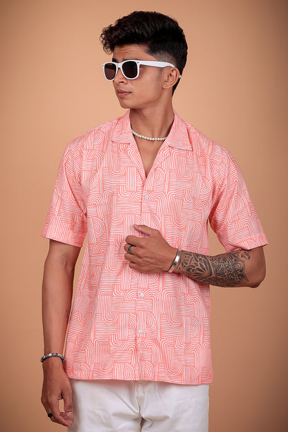 Orange Printed Half Sleeve Shirt