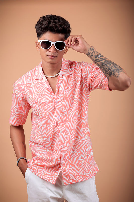 Orange Printed Half Sleeve Shirt