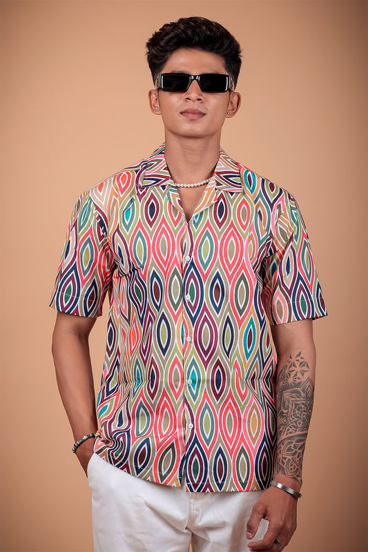 Multicolor Ikkat Printed Half Sleeve Shirt