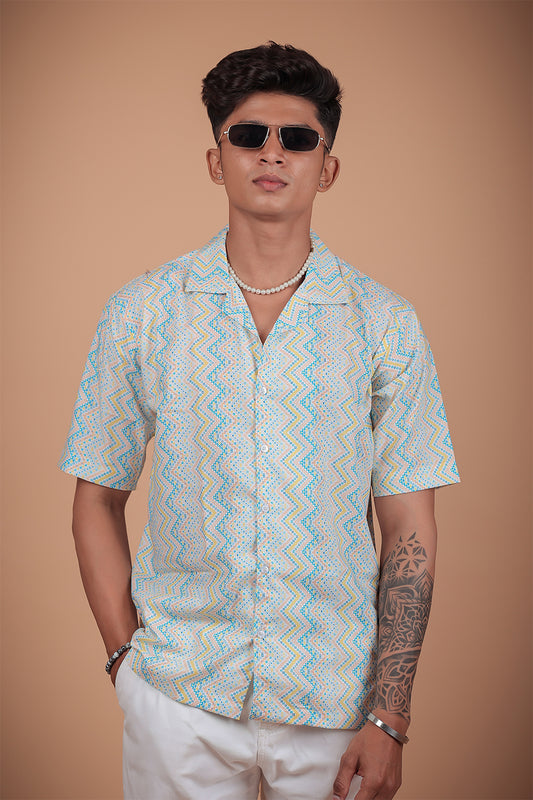 Off White Zig Zag Printed Half Sleeve Shirt