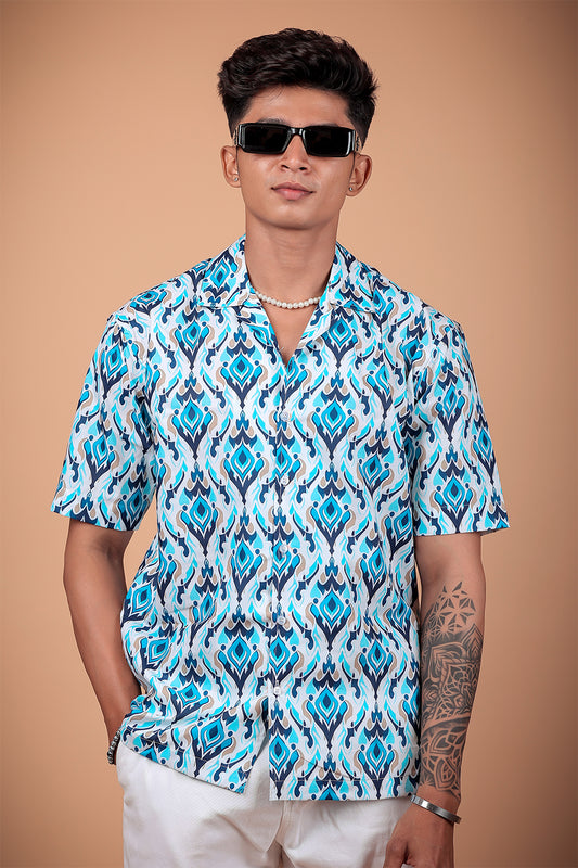 Blue Printed Half Sleeve Shirt