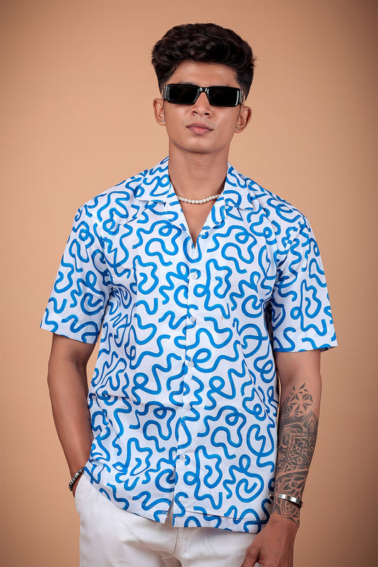 Blue Printed Half Sleeve Shirt