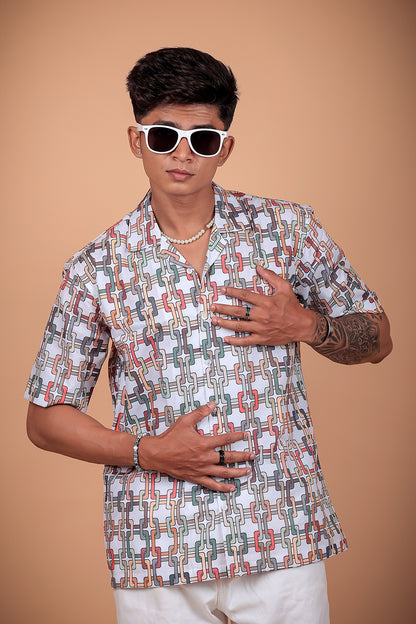 White Printed Half Sleeve Shirt