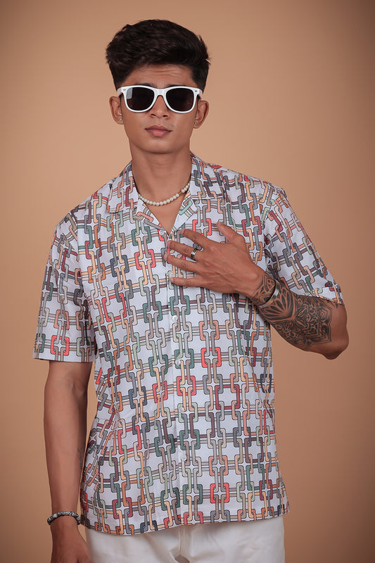 White Printed Half Sleeve Shirt