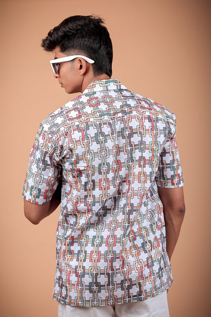 White Printed Half Sleeve Shirt