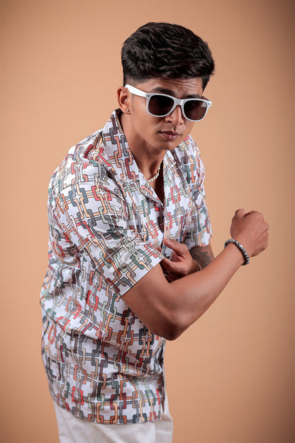 White Printed Half Sleeve Shirt