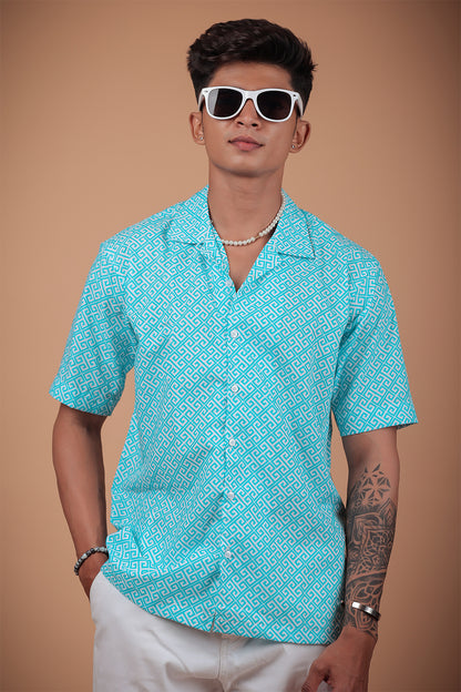 Sky Blue Printed Half Sleeve Shirt