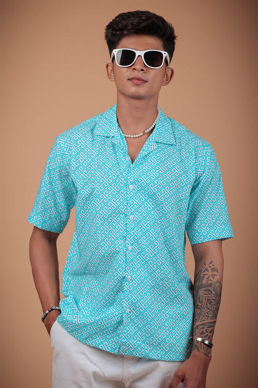 Sky Blue Printed Half Sleeve Shirt