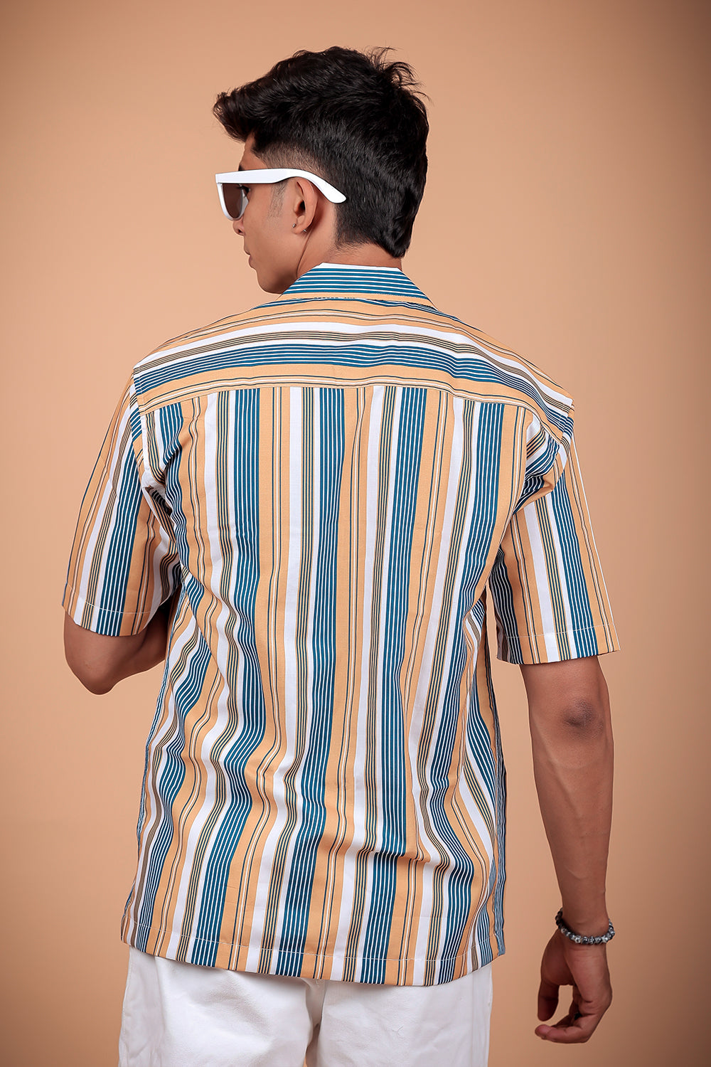 Blue And Yellow Striped Printed Half Sleeve Shirt